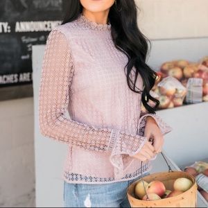 Rachel Parcell Collection Mauve Genevieve Embroidered Lace Top